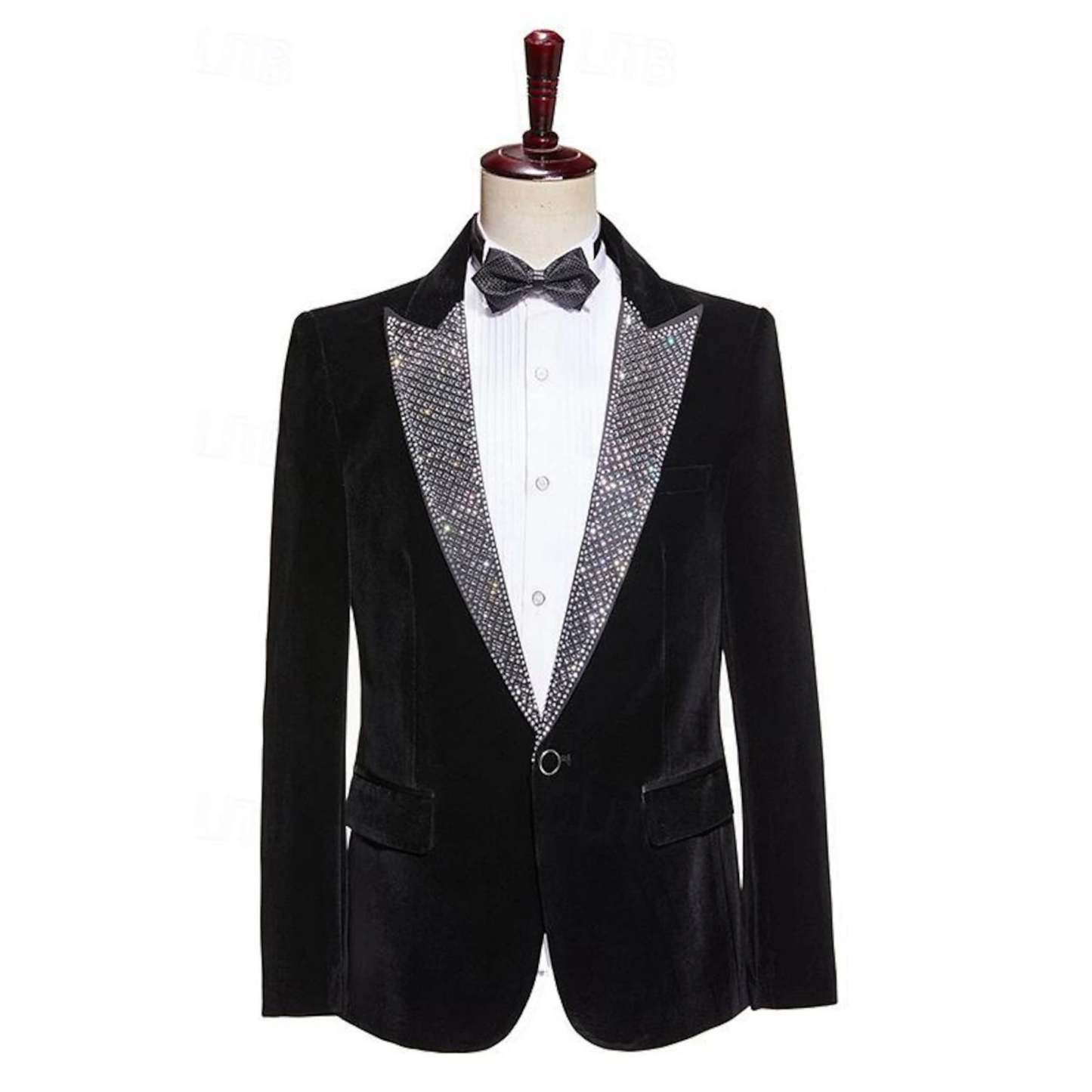 Pure Color Velvet Sequin Blazer Wedding Suit For Men - Tailored Fit Single Breasted 2-Piece Set