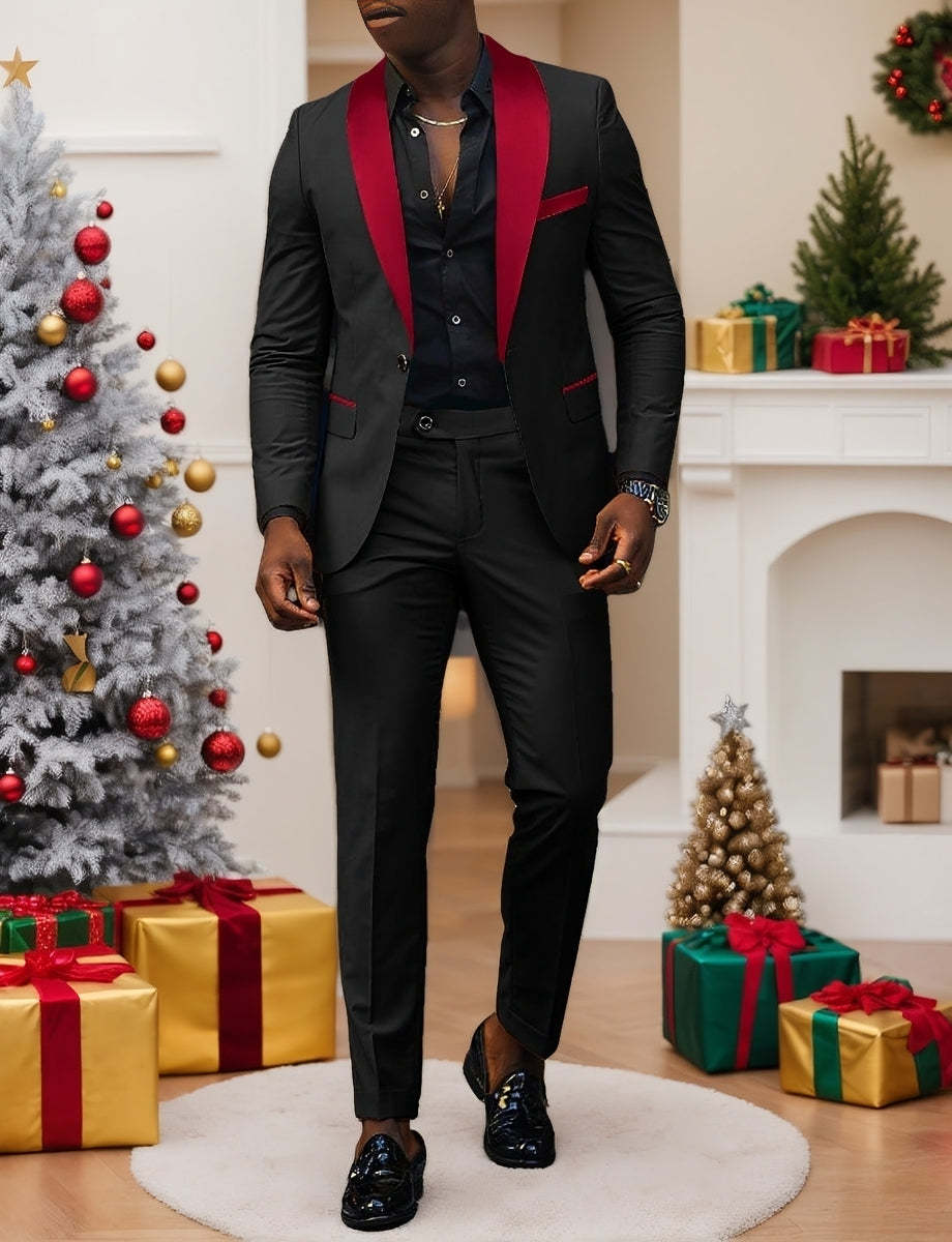 Men's Dark Gray Tailored Fit Single-Breasted One-Button 2-Piece Prom And Wedding Suit