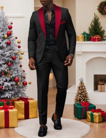 Men's Dark Gray Tailored Fit Single-Breasted One-Button 2-Piece Prom And Wedding Suit