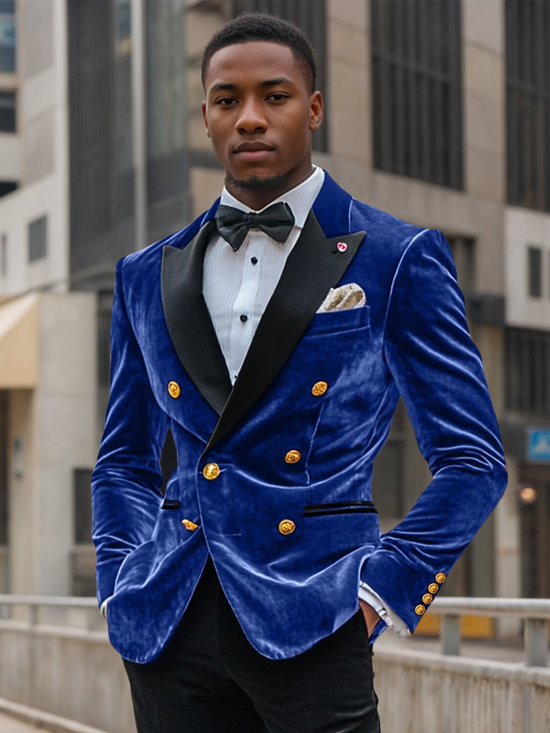 Men's Standard Fit Double Breasted Vintage Velvet Blazer With Six Buttons And Colored Patchwork