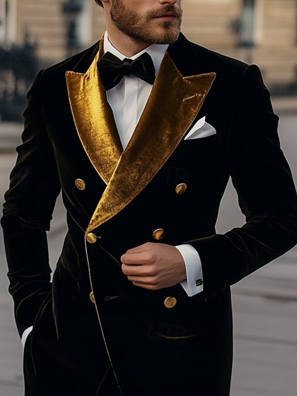 Vintage Velvet Blazer For Men In Solid Colors With Patchwork Design