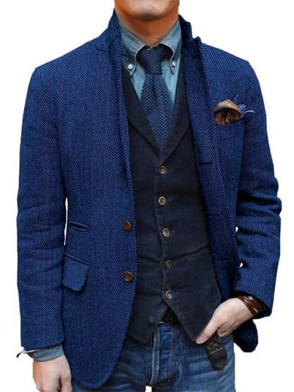 Classic Two-Button Tweed Sport Blazer For Men In Plus Sizes
