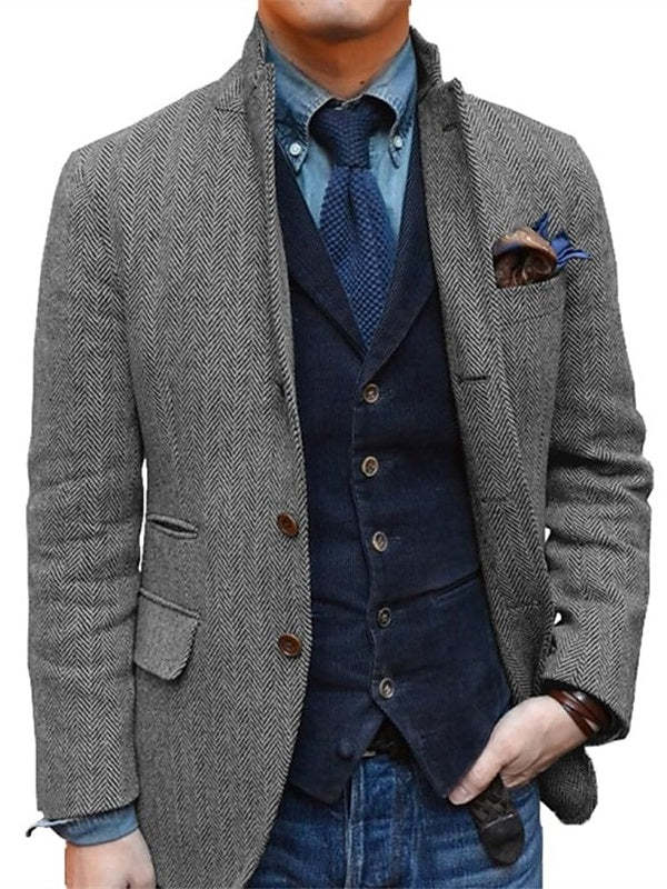 Classic Two-Button Tweed Sport Blazer For Men In Plus Sizes