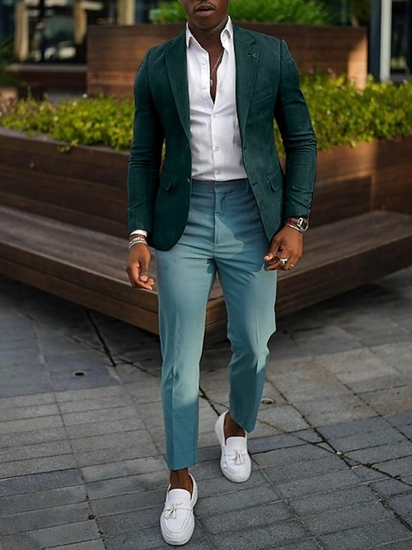 Casual Men's Plus Size Solid Colored Single Breasted Two-Button Tailored Fit Blazer