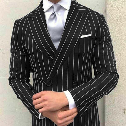 Men's Formal Double Breasted 2-Piece Wedding Suit With Pinstripe Peak Lapel And Six Buttons
