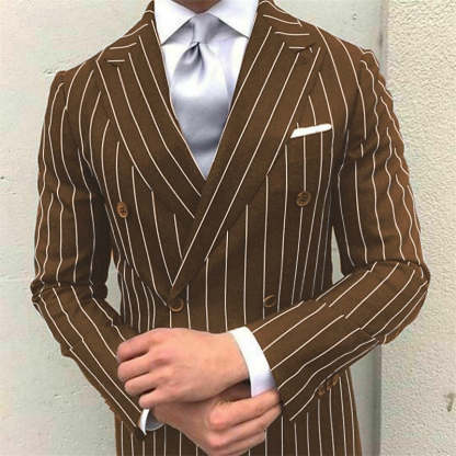 Men's Formal Double Breasted 2-Piece Wedding Suit With Pinstripe Peak Lapel And Six Buttons