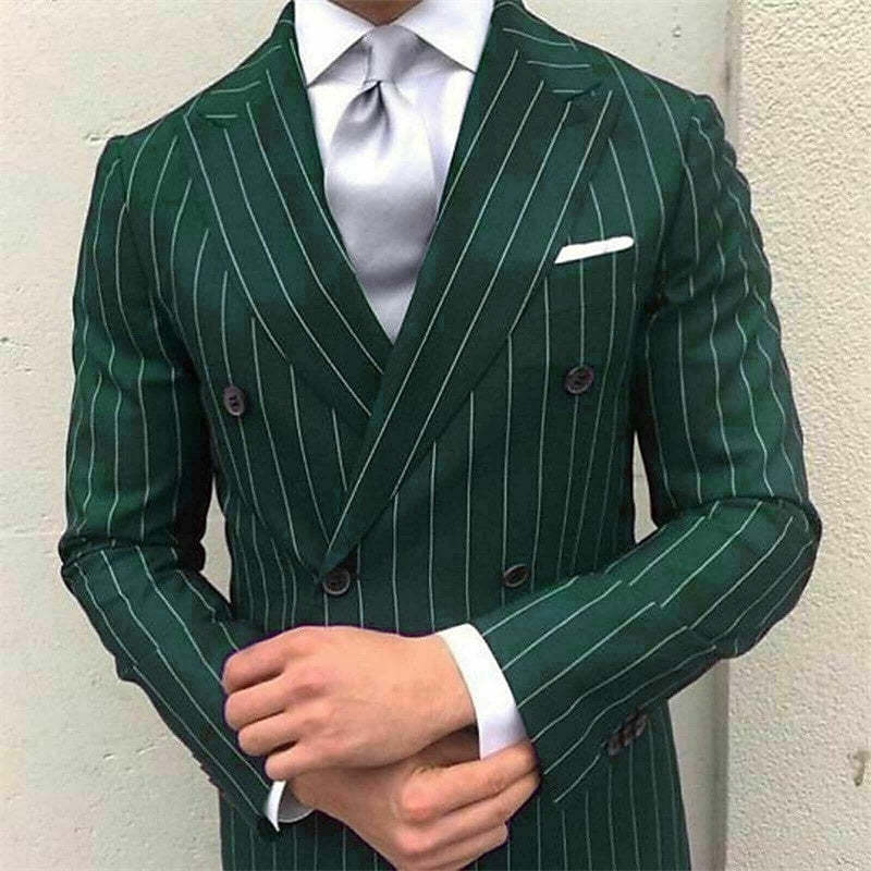 Men's Formal Double Breasted 2-Piece Wedding Suit With Pinstripe Peak Lapel And Six Buttons