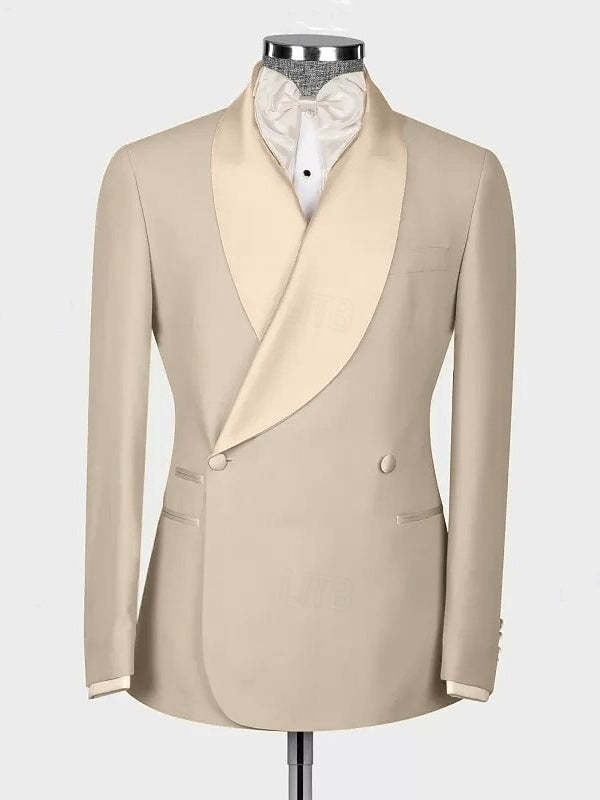 Tailored Fit Double Breasted Two-Button 2 Piece Suits For Men's Wedding And Prom In Solid Colors