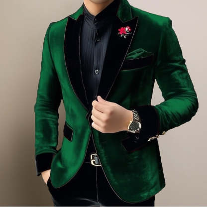 Classic Single-Button Velvet Blazer For Men In Solid Colors