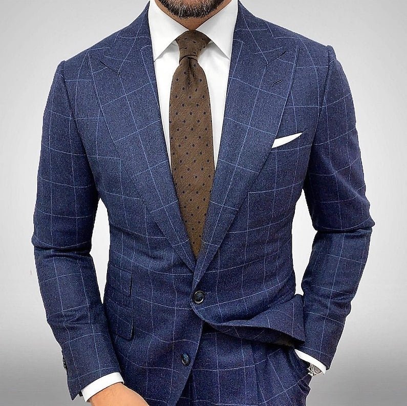 Tailored Single-Breasted Plaid Checkered Blazer For Men's Outdoor Wear