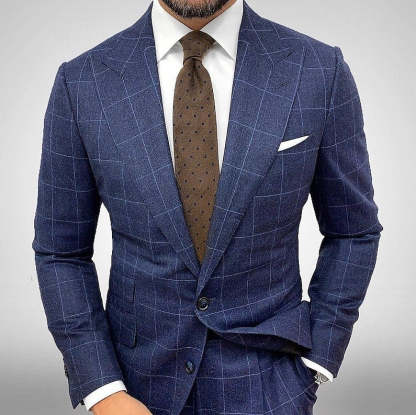Tailored Single-Breasted Plaid Checkered Blazer For Men's Outdoor Wear