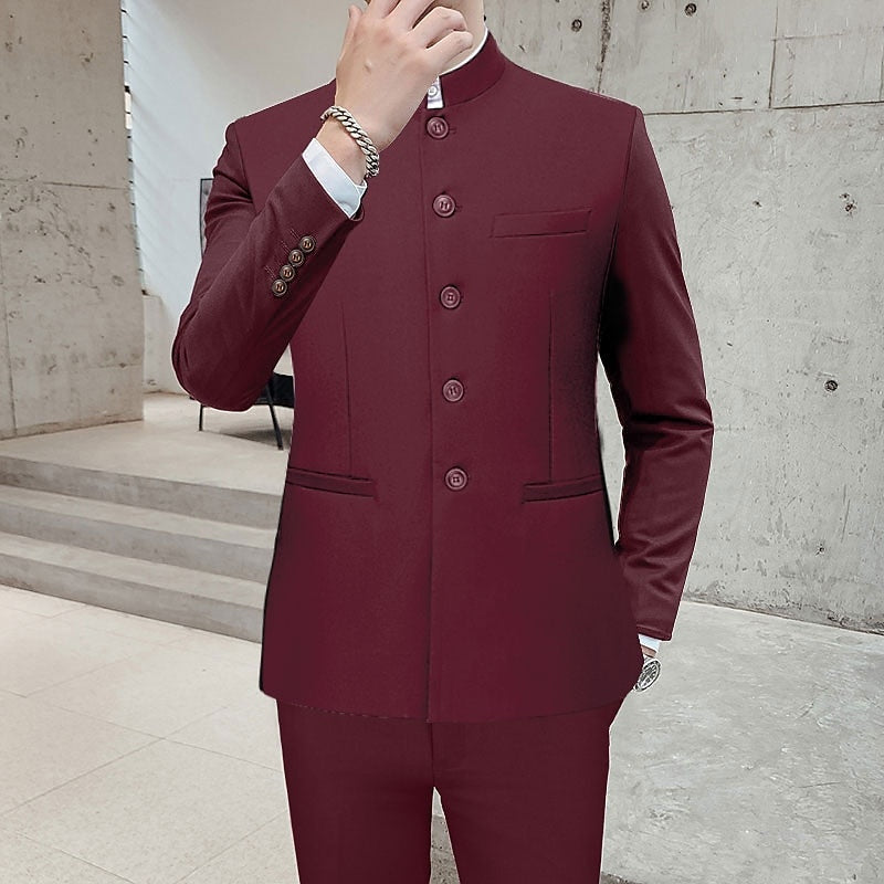 Standard Fit Two-Button Single Breasted Solid Colored Men's Wedding Suit Set