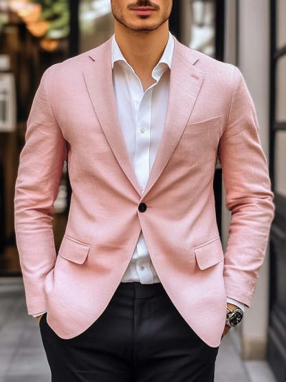 Single-Button Casual Blazer Jacket For Men In Solid Colors Tailored Fit
