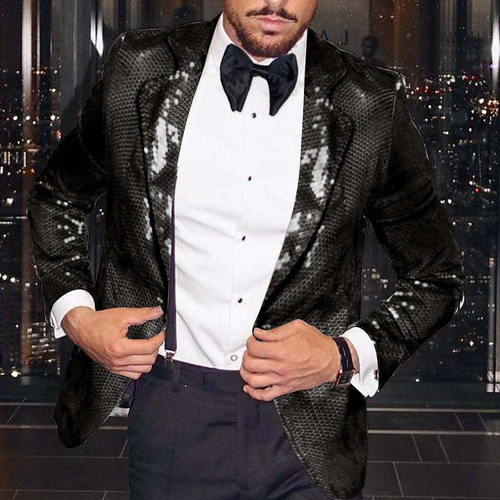 Tailored Fit Single-Button Blazer Jacket With Disco Sequin Pattern For Men