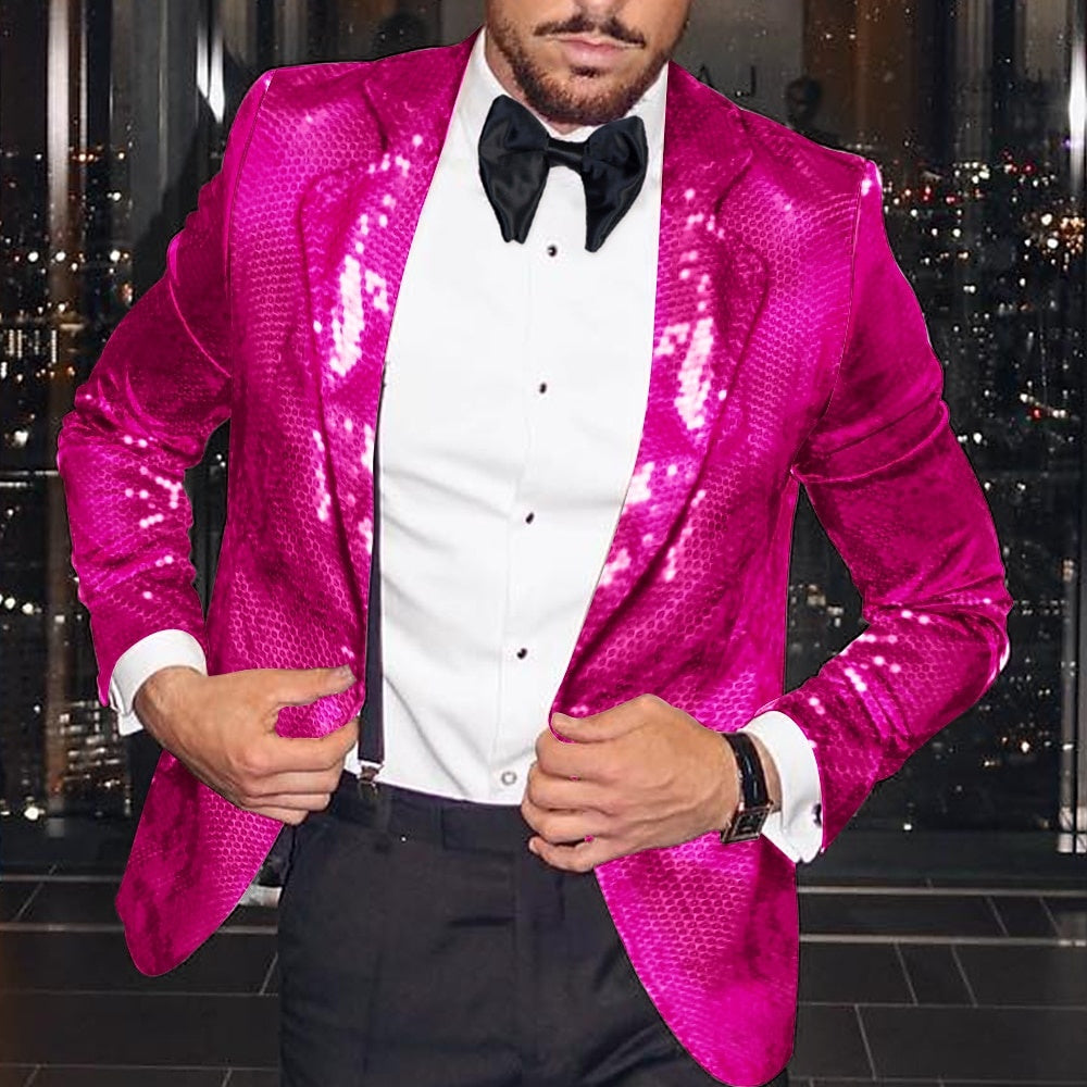 Tailored Fit Single-Button Blazer Jacket With Disco Sequin Pattern For Men