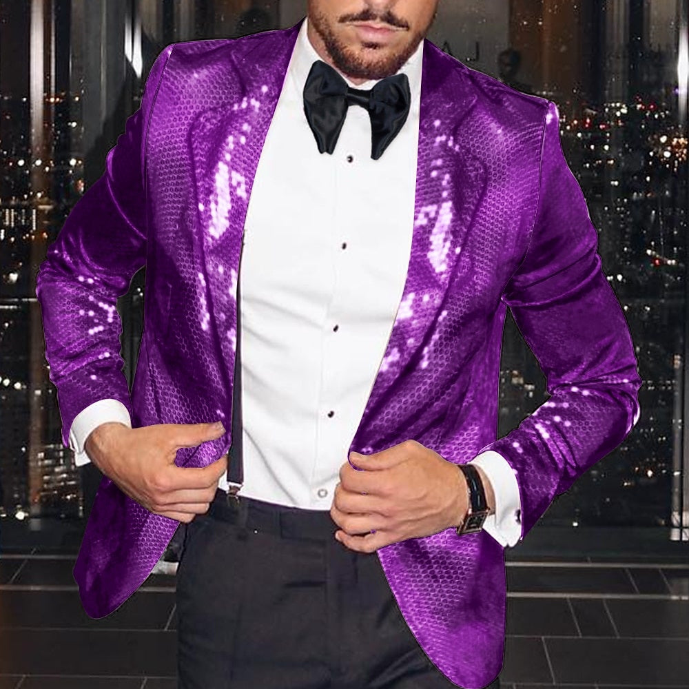 Tailored Fit Single-Button Blazer Jacket With Disco Sequin Pattern For Men