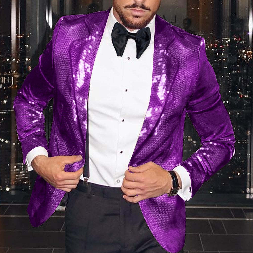 Tailored Fit Single-Button Blazer Jacket With Disco Sequin Pattern For Men