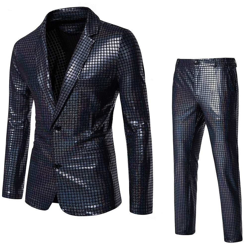 Standard Fit Punk Plaid Two-Button Prom Suit For Men’S Evening Wear