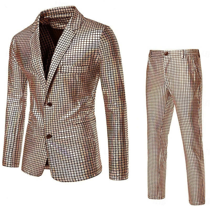 Standard Fit Punk Plaid Two-Button Prom Suit For Men’S Evening Wear