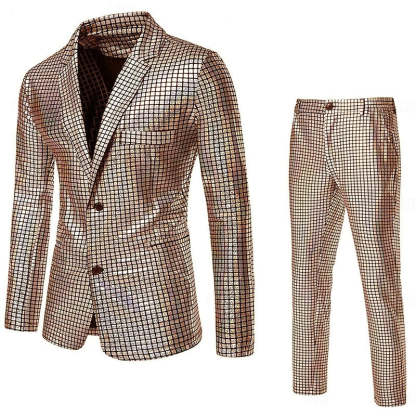 Standard Fit Punk Plaid Two-Button Prom Suit For Men’S Evening Wear