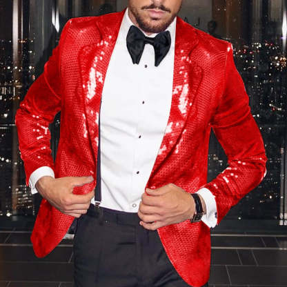 Tailored Fit Single-Button Blazer Jacket With Disco Sequin Pattern For Men