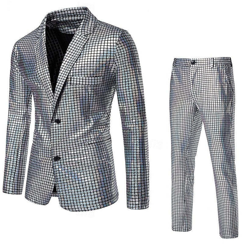 Standard Fit Punk Plaid Two-Button Prom Suit For Men’S Evening Wear