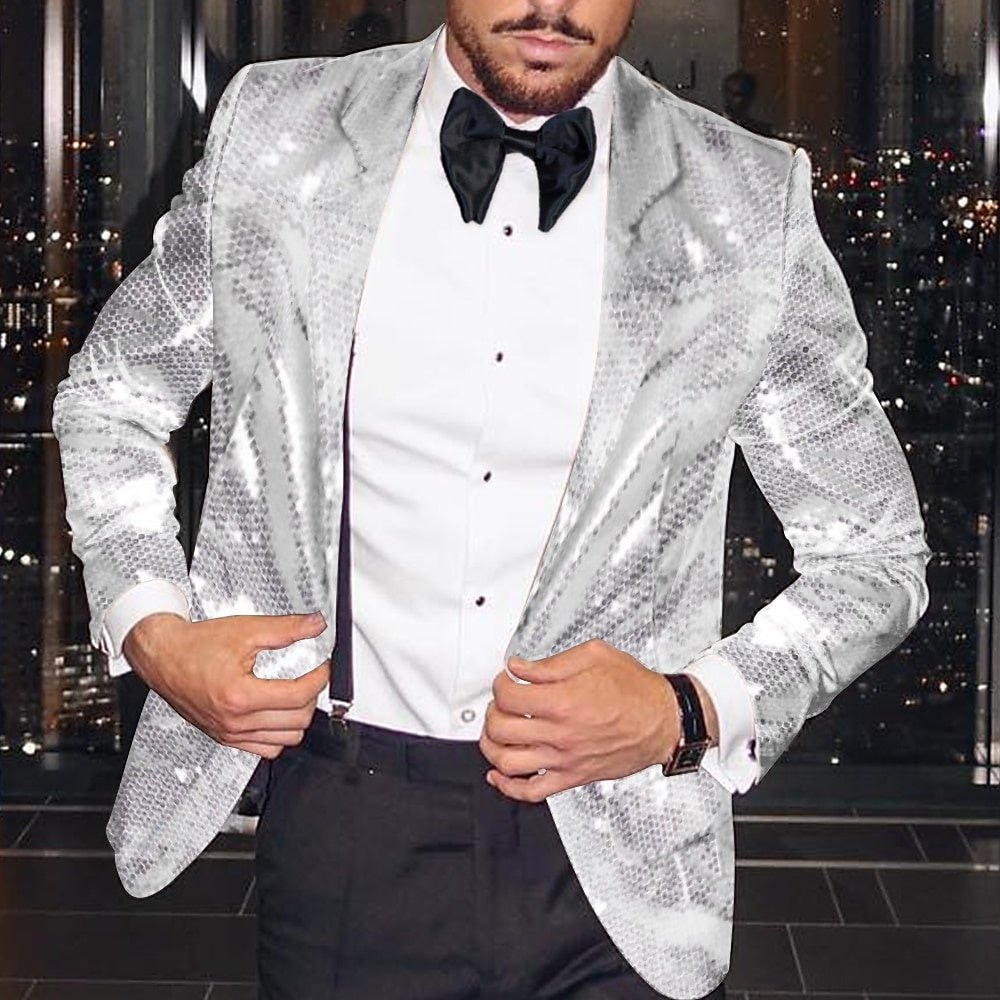 Tailored Fit Single-Button Blazer Jacket With Disco Sequin Pattern For Men