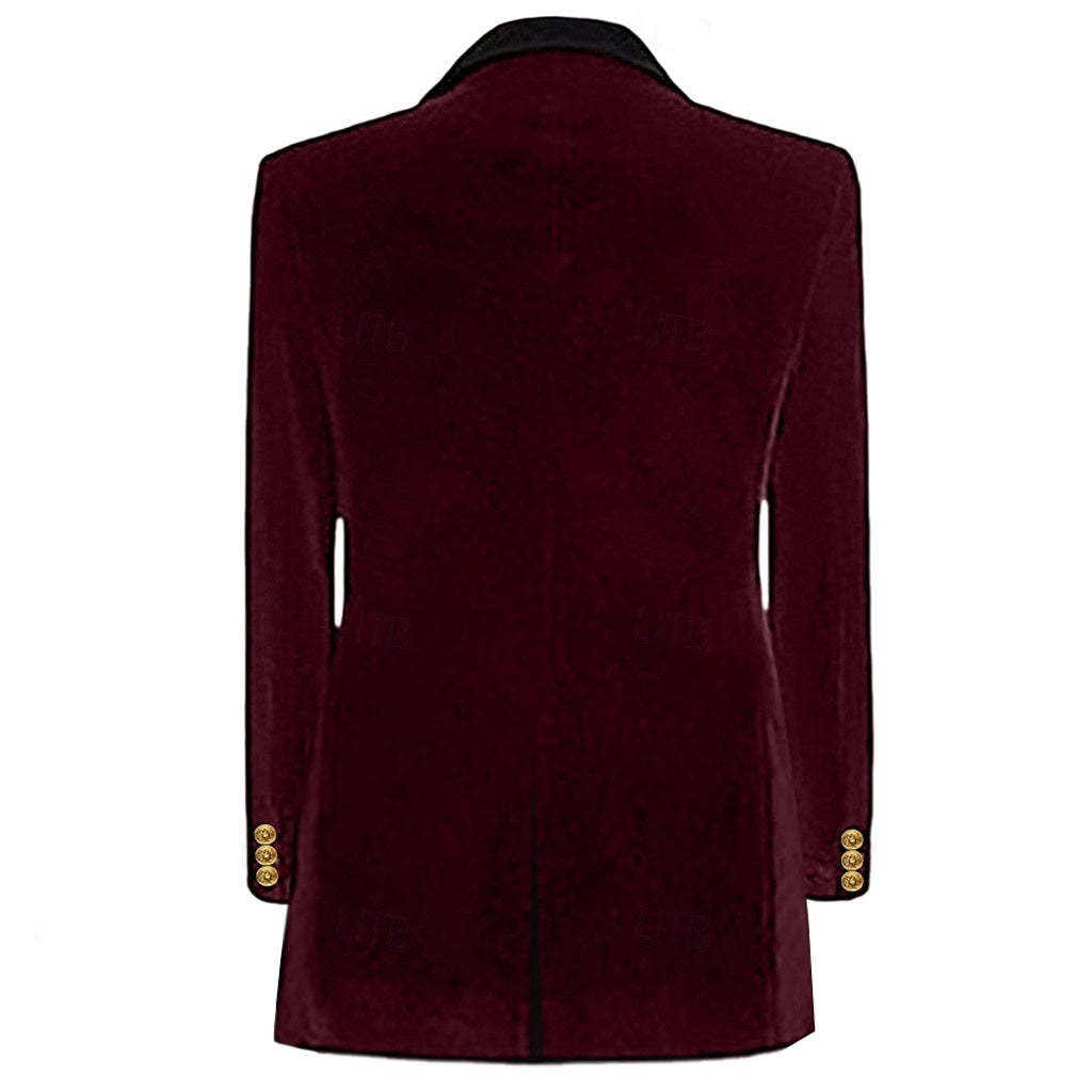 Vintage Velvet Patchwork Blazer Jacket For Men Double-Breasted With Four Buttons Standard Fit