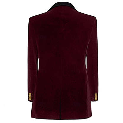 Vintage Velvet Patchwork Blazer Jacket For Men Double-Breasted With Four Buttons Standard Fit