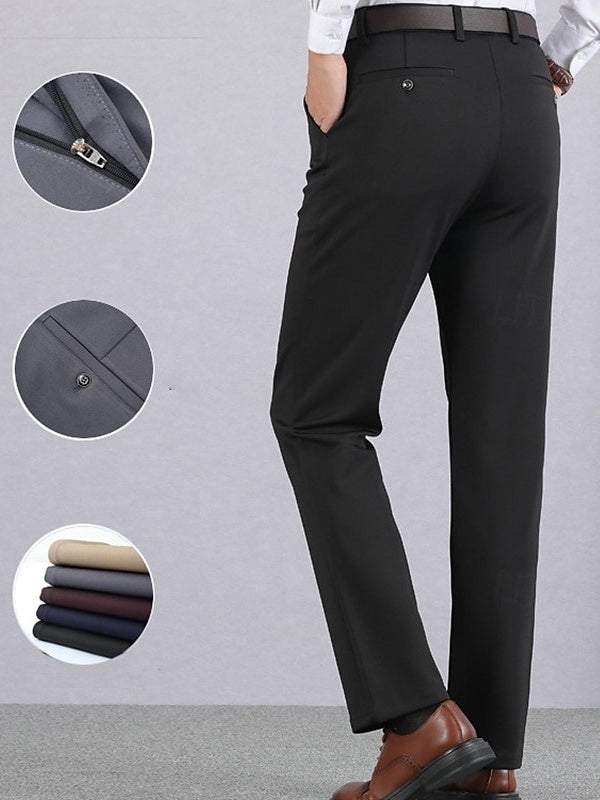 Men's Thick Long Solid Color High Elasticity Warm Pants In Black Gray