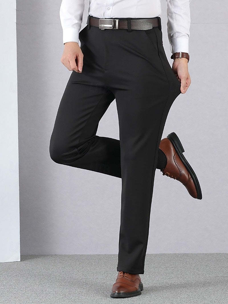 Men's Thick Long Solid Color High Elasticity Warm Pants In Black Gray