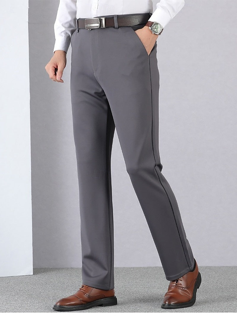 Men's Thick Long Solid Color High Elasticity Warm Pants In Black Gray