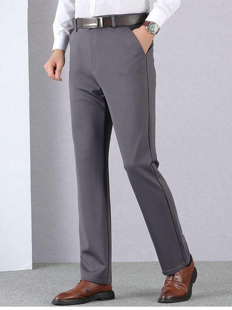 Men's Thick Long Solid Color High Elasticity Warm Pants In Black Gray