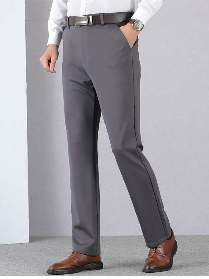 Men's Thick Long Solid Color High Elasticity Warm Pants In Black Gray