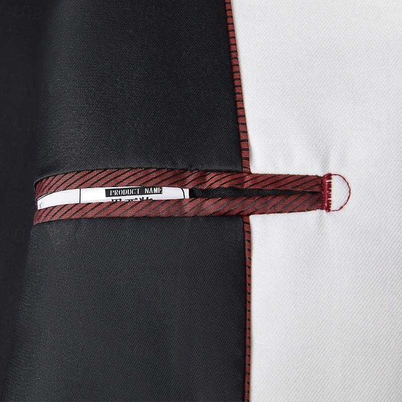 Black And White Patchwork Punk Men's Two-Piece Party Suit In Standard Fit