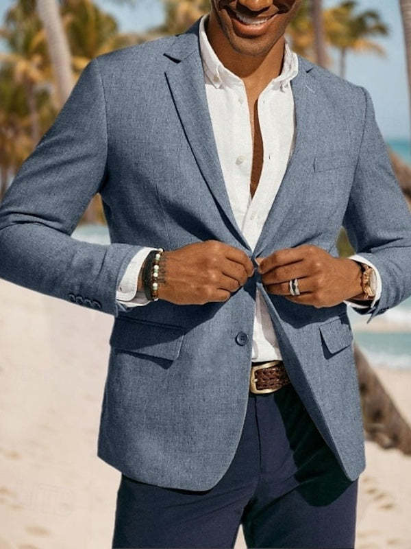 Casual Men's Tailored Fit Linen Blazer With Two Buttons