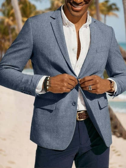 Casual Men's Tailored Fit Linen Blazer With Two Buttons