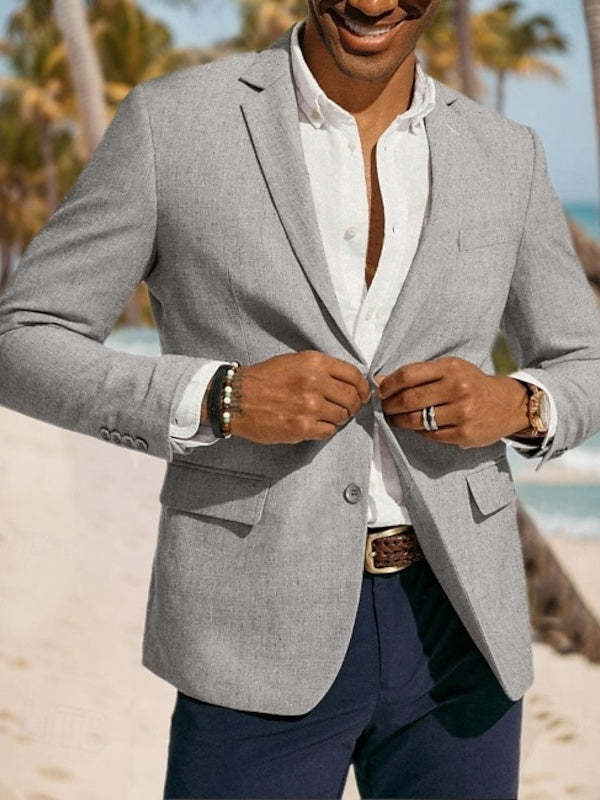 Casual Men's Tailored Fit Linen Blazer With Two Buttons