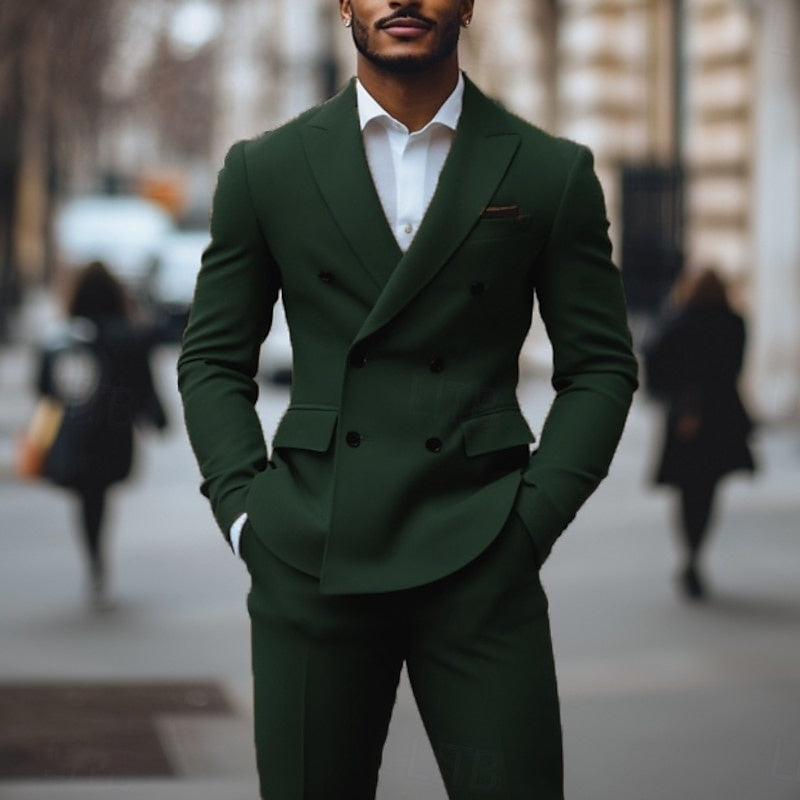 Tailored Fit Double Breasted Six-Button Men's 2-Piece Suit For Weddings And Formal Events