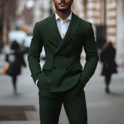 Tailored Fit Double Breasted Six-Button Men's 2-Piece Suit For Weddings And Formal Events