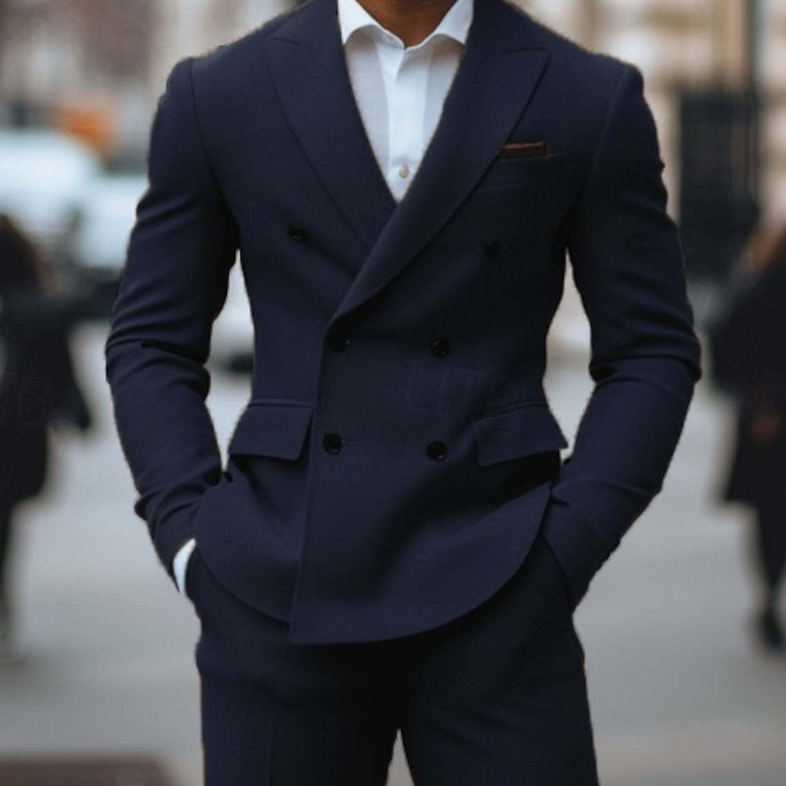 Tailored Fit Double Breasted Six-Button Men's 2-Piece Suit For Weddings And Formal Events