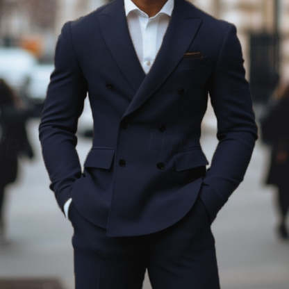 Tailored Fit Double Breasted Six-Button Men's 2-Piece Suit For Weddings And Formal Events