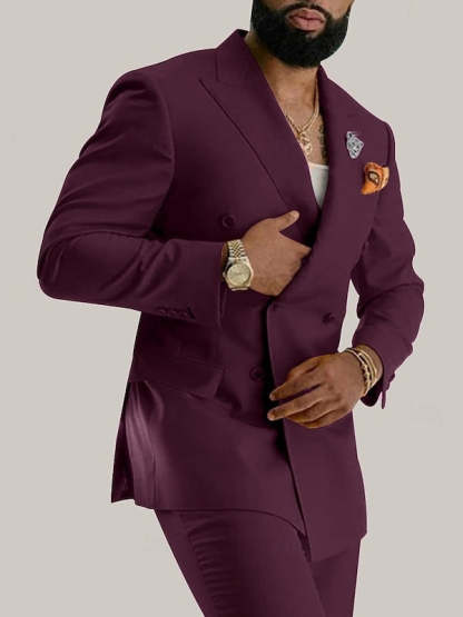 Double Breasted Six-Button Business Suit For Men - 2 Piece Wedding & Prom Attire
