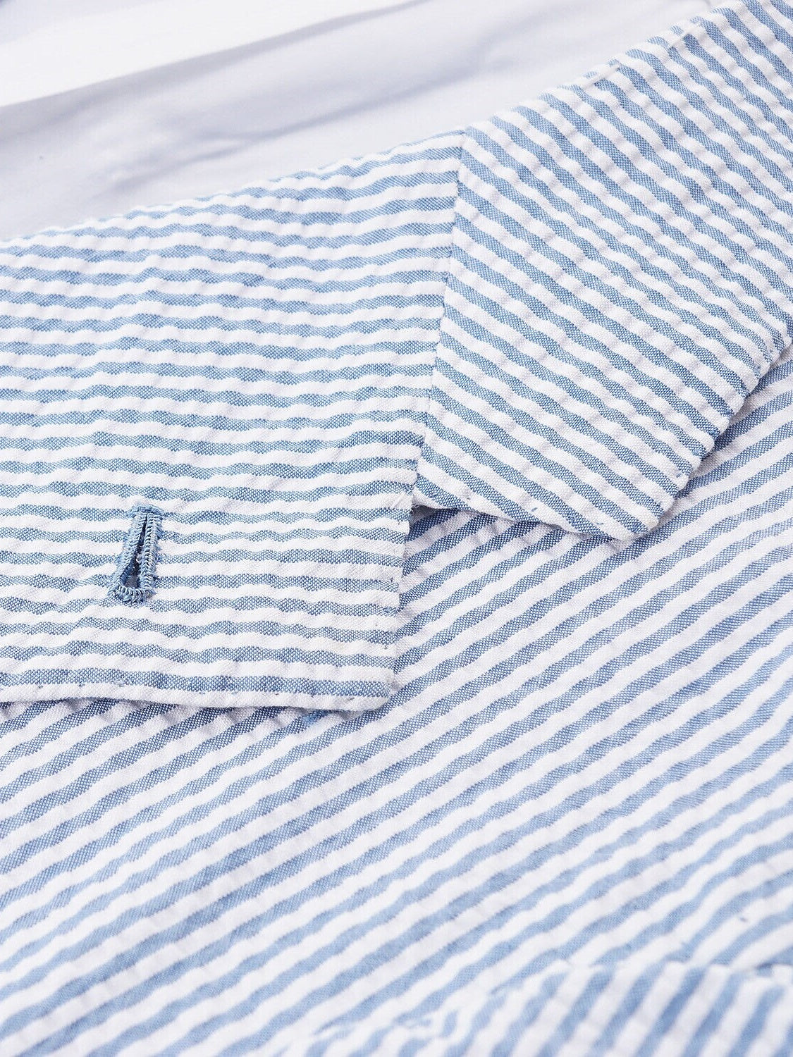 Standard Fit Single Breasted One-Button Blue Seersucker Pinstripe Men's Beach Wedding Suit 2 Piece