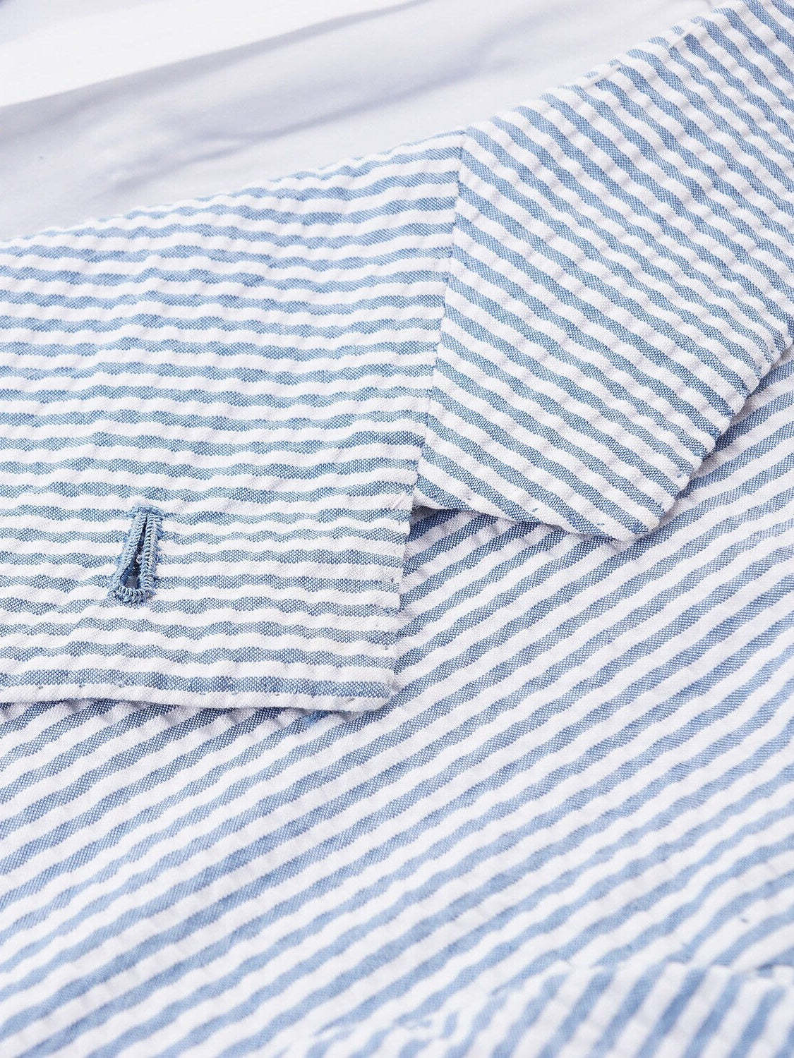 Standard Fit Single Breasted One-Button Blue Seersucker Pinstripe Men's Beach Wedding Suit 2 Piece