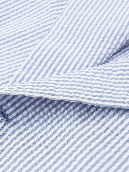 Standard Fit Single Breasted One-Button Blue Seersucker Pinstripe Men's Beach Wedding Suit 2 Piece