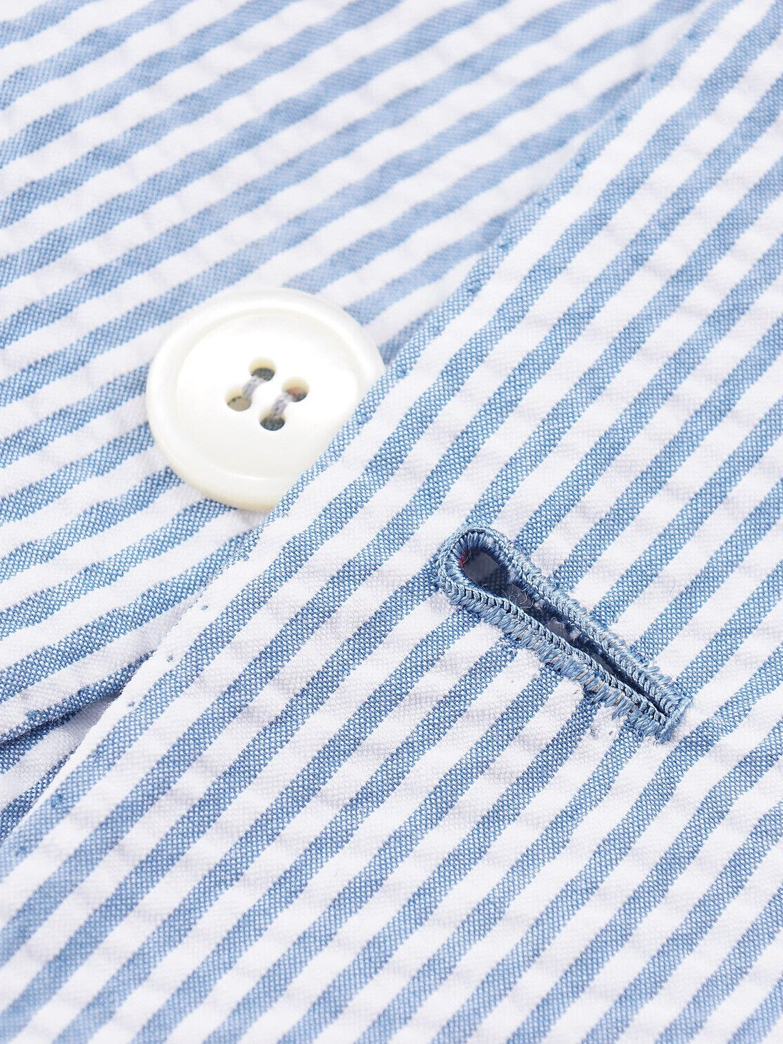 Standard Fit Single Breasted One-Button Blue Seersucker Pinstripe Men's Beach Wedding Suit 2 Piece