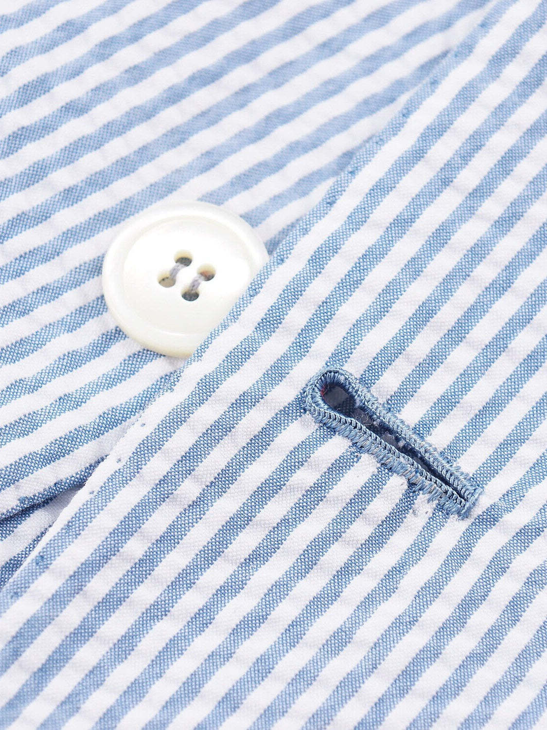 Standard Fit Single Breasted One-Button Blue Seersucker Pinstripe Men's Beach Wedding Suit 2 Piece