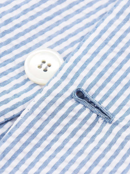 Standard Fit Single Breasted One-Button Blue Seersucker Pinstripe Men's Beach Wedding Suit 2 Piece