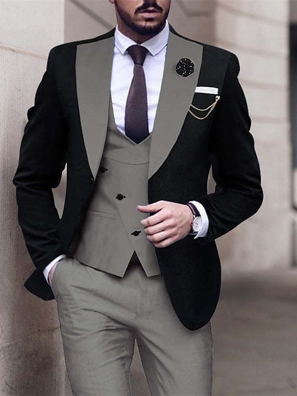 Tailored Fit Men's 3-Piece Patchwork Suit For Weddings And Proms Single Breasted With Two Buttons